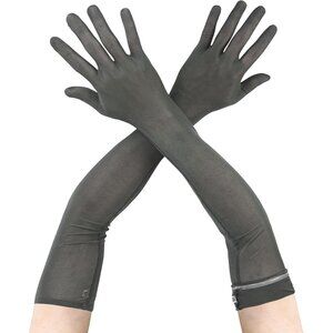 Women's Fashion Gray Mesh Long Satin Gloves Design Weddings Party Costume